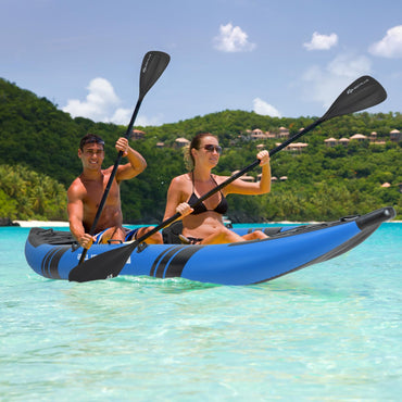 2 Person Inflatable Kayak Set with Aluminum Oars and Padded Seat