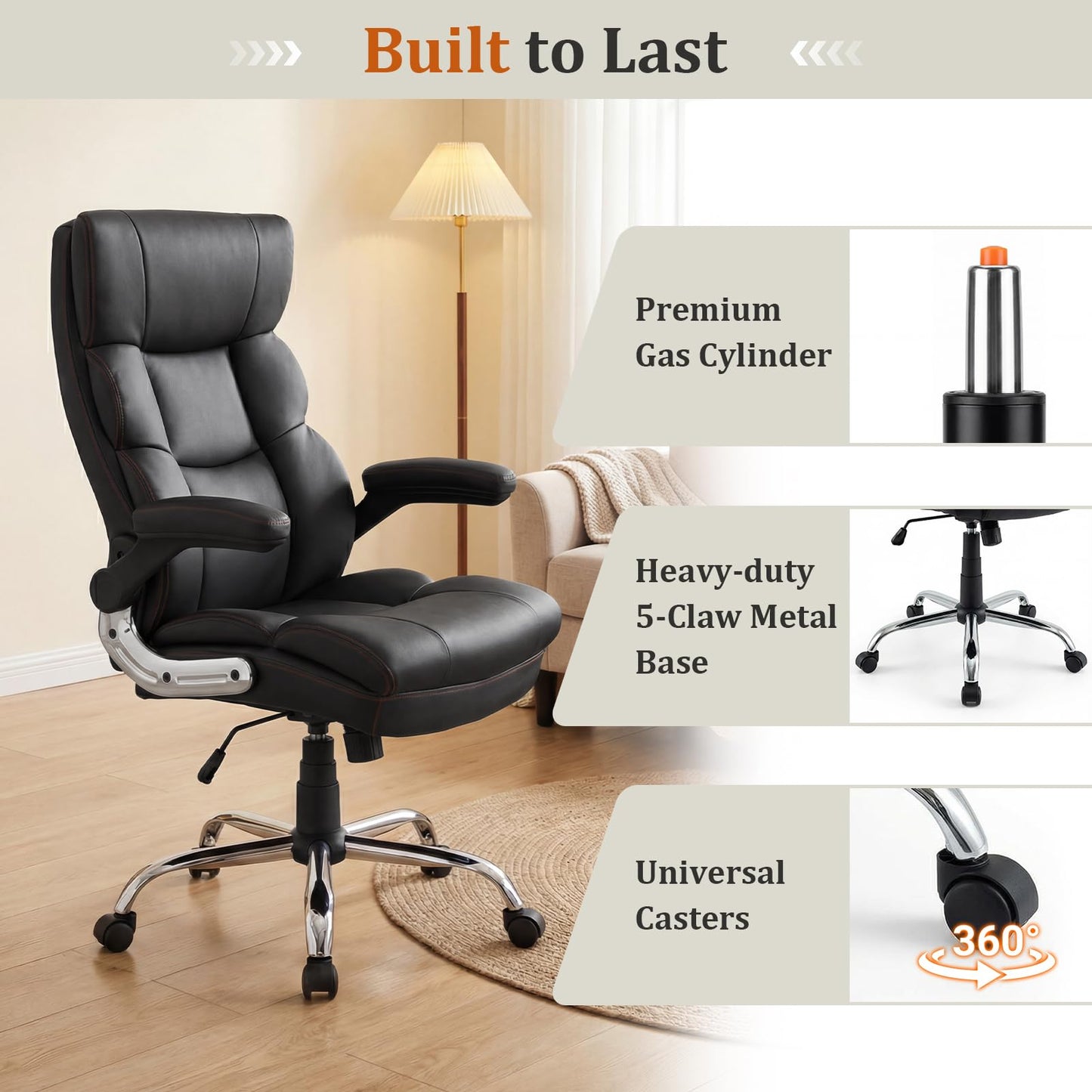 PU Leather Office Chair, Adjustable Ergonomic Computer Desk Chair