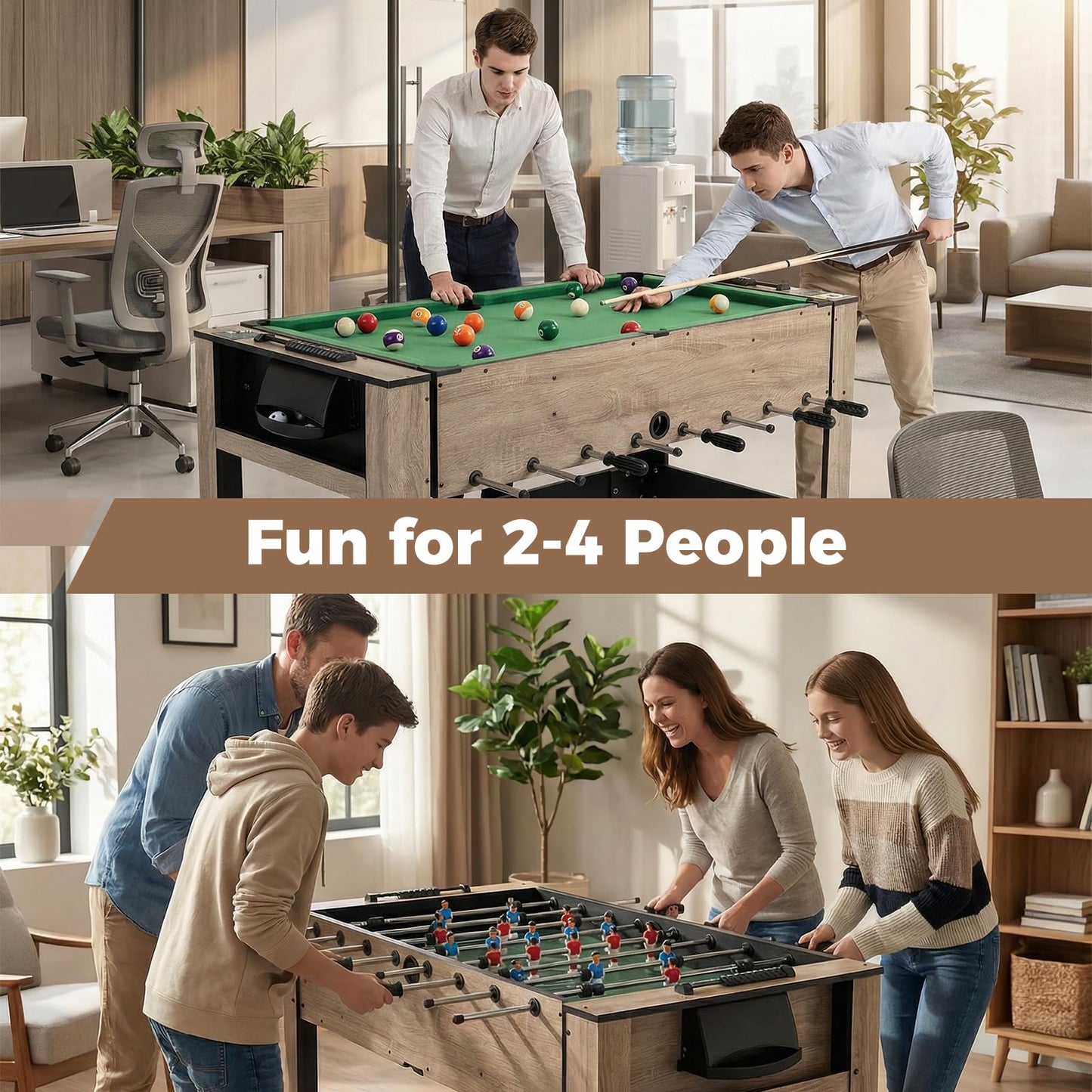 2 in 1 Multi Game Table, 124cm Reversible Football & Pool Combo Table with 2 Foosballs