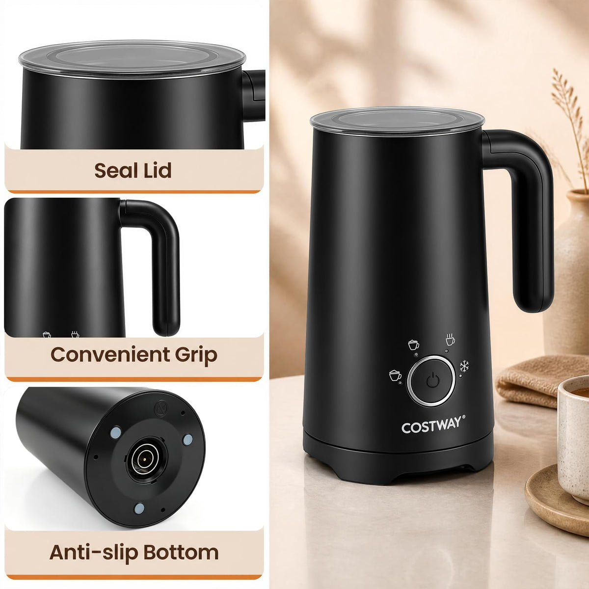 4-in-1 Electric Milk Frother and Steamer with 2 Whisks