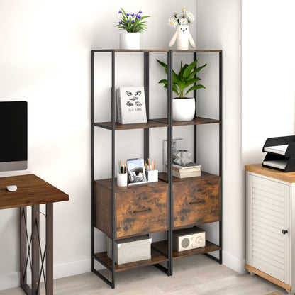 5-Tier Tall Narrow Bookcase Bookshelf with Drawer Shelves