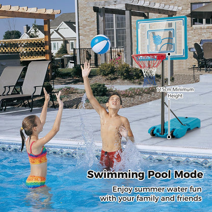 Swimming Pool Basketball Hoop 3.8-4.4FT Height Adjustable Poolside Basketball Goal System with Wheels and Fillable Base