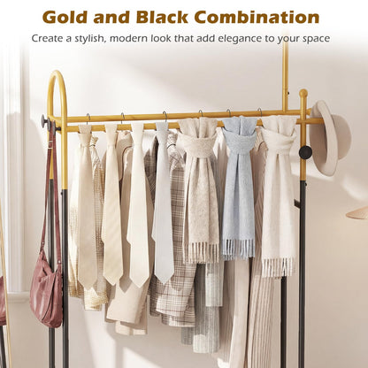 Double Rods Garment Rack Freestanding Clothing Rack with 5 Hooks