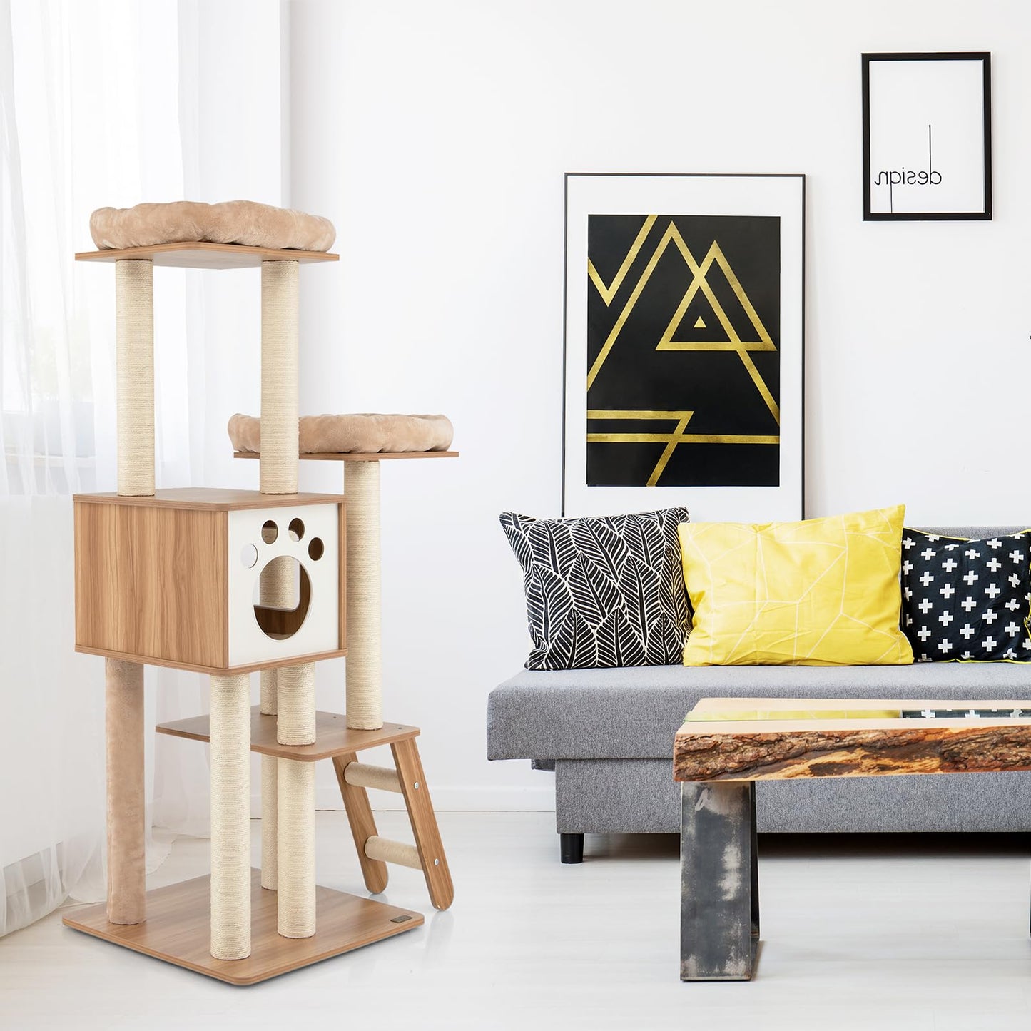 5-Tier Cat Tree Tower with Cando and 2 Padded Plush Perches