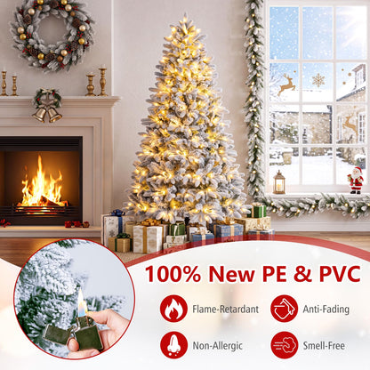 6 FT Half Artificial Christmas Tree, Snow-Flocked Hinged Xmas Tree