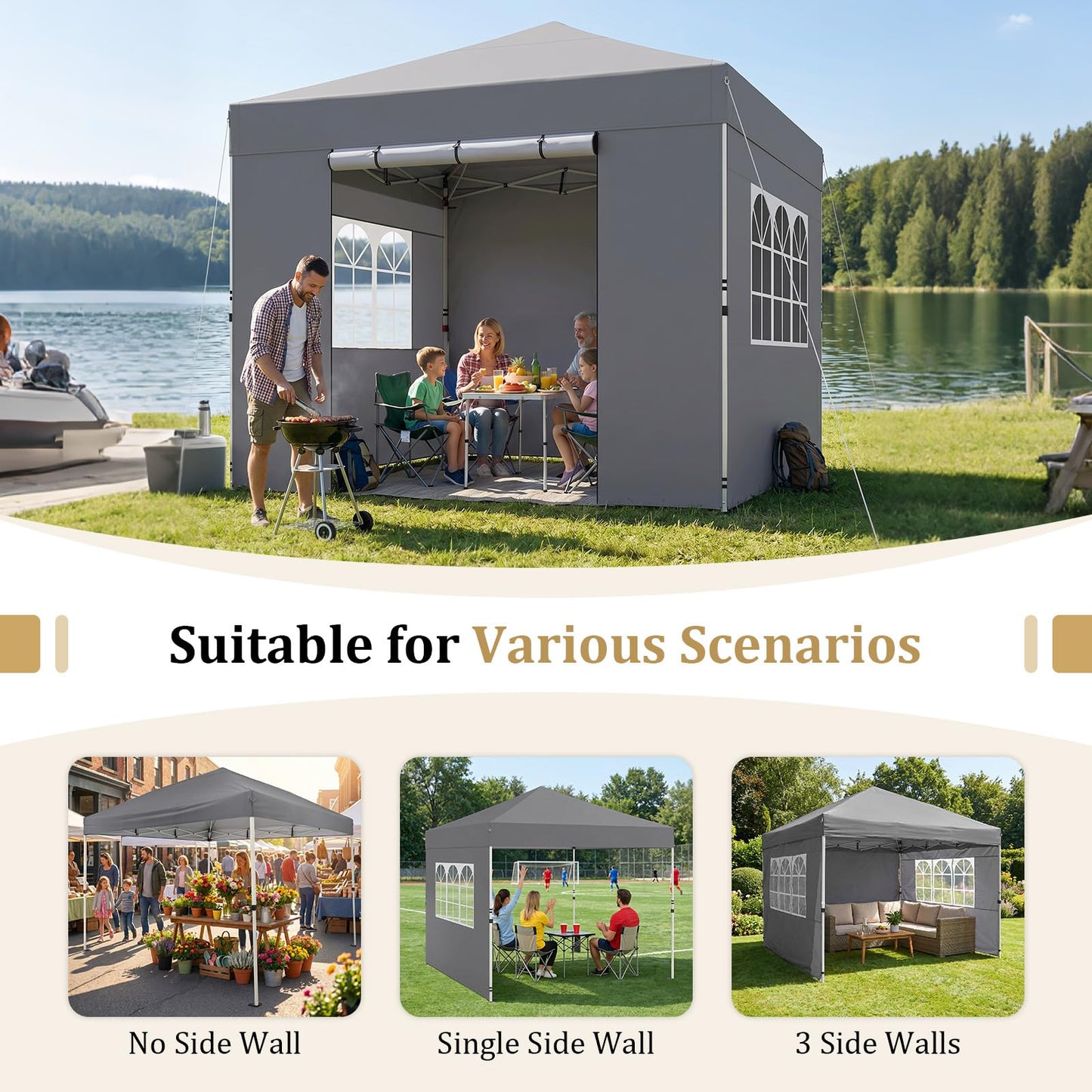 3m x 3m Pop Up Gazebo, Waterproof Outdoor Canopy Tent