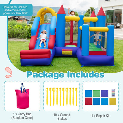 Inflatable Bounce Castle with Climbing Wall and Long Slide Without Blower