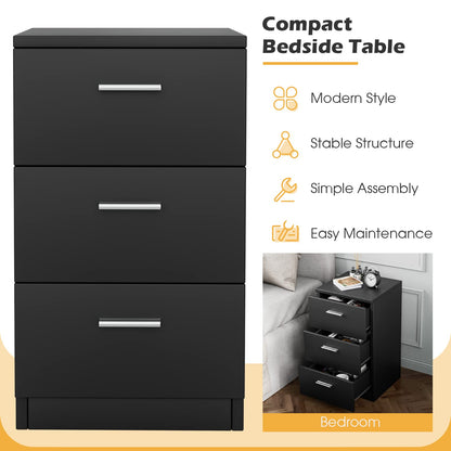 Space-saving Night Chest with 3 Drawers and Handles for Bedroom