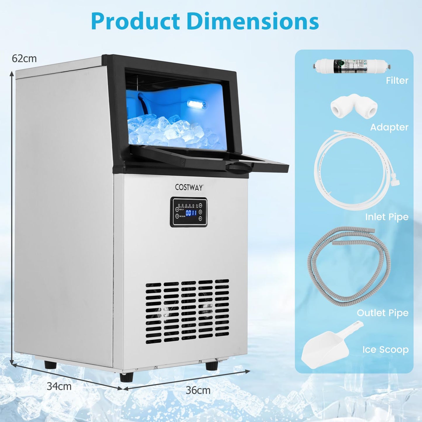 Commercial Ice Machine, 23kg/24H Industrial Ice Maker Machine with 5kg Ice Storage Capacity