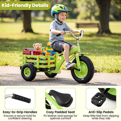 Kids Tricycle ( 121 x 57 x 68-77cm, with Storage Basket) | Carbon Steel Toddler Trike with Inflatable Rubber Tires