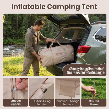 Inflatable Camping Tent with Stove Jack 4 Season Blow Up Tent with Pump