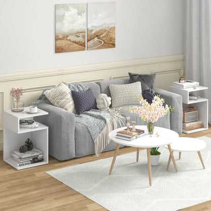 S-Shaped Side Table with 2 Open Compartments for Small Space