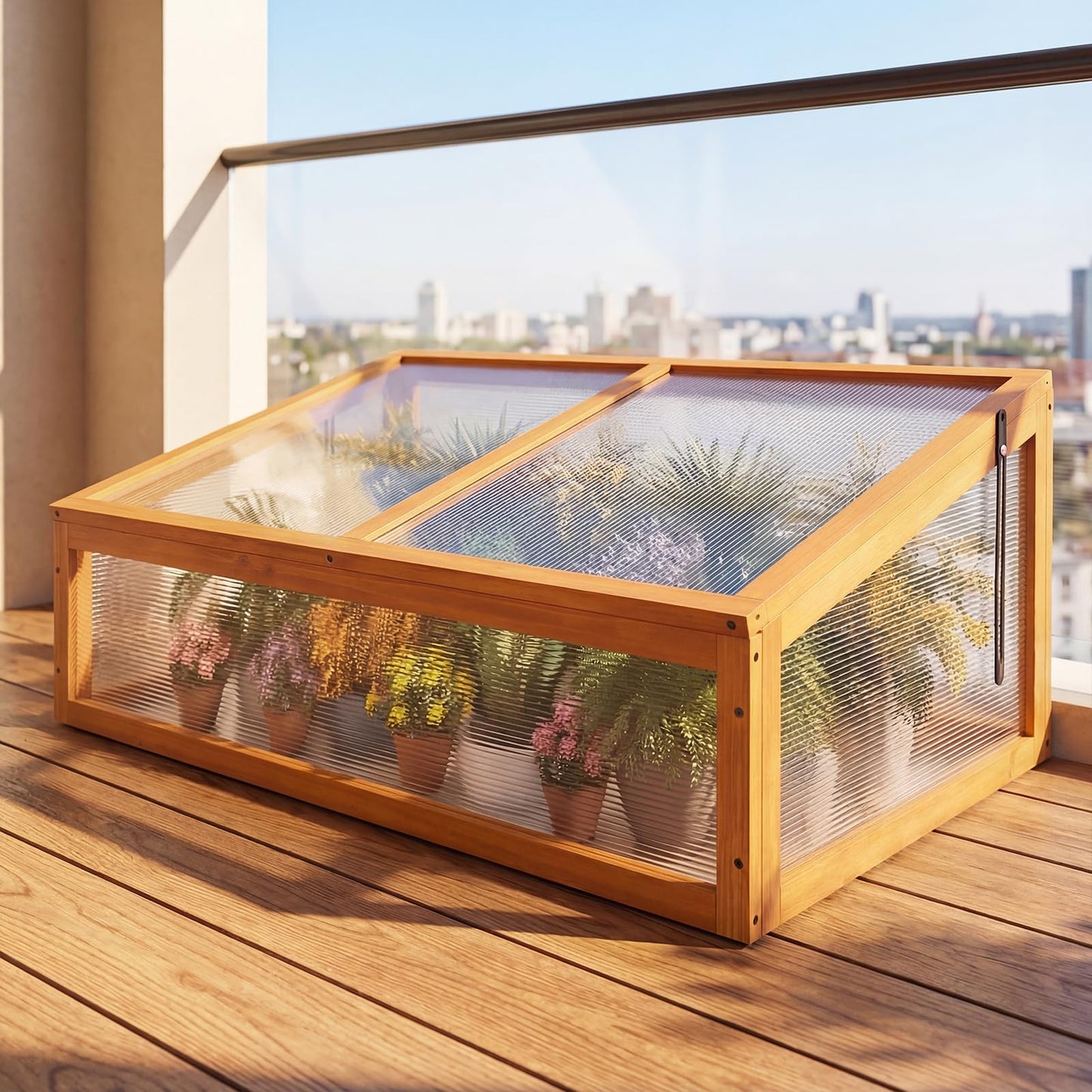 Wood Greenhouse, Garden Polycarbonate Cold Frame with Transparent Flip-top Roof