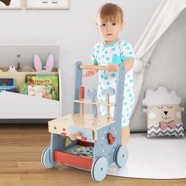 Wooden 2 in 1 Baby Walker and Toy Tool Bench with Activity Center
