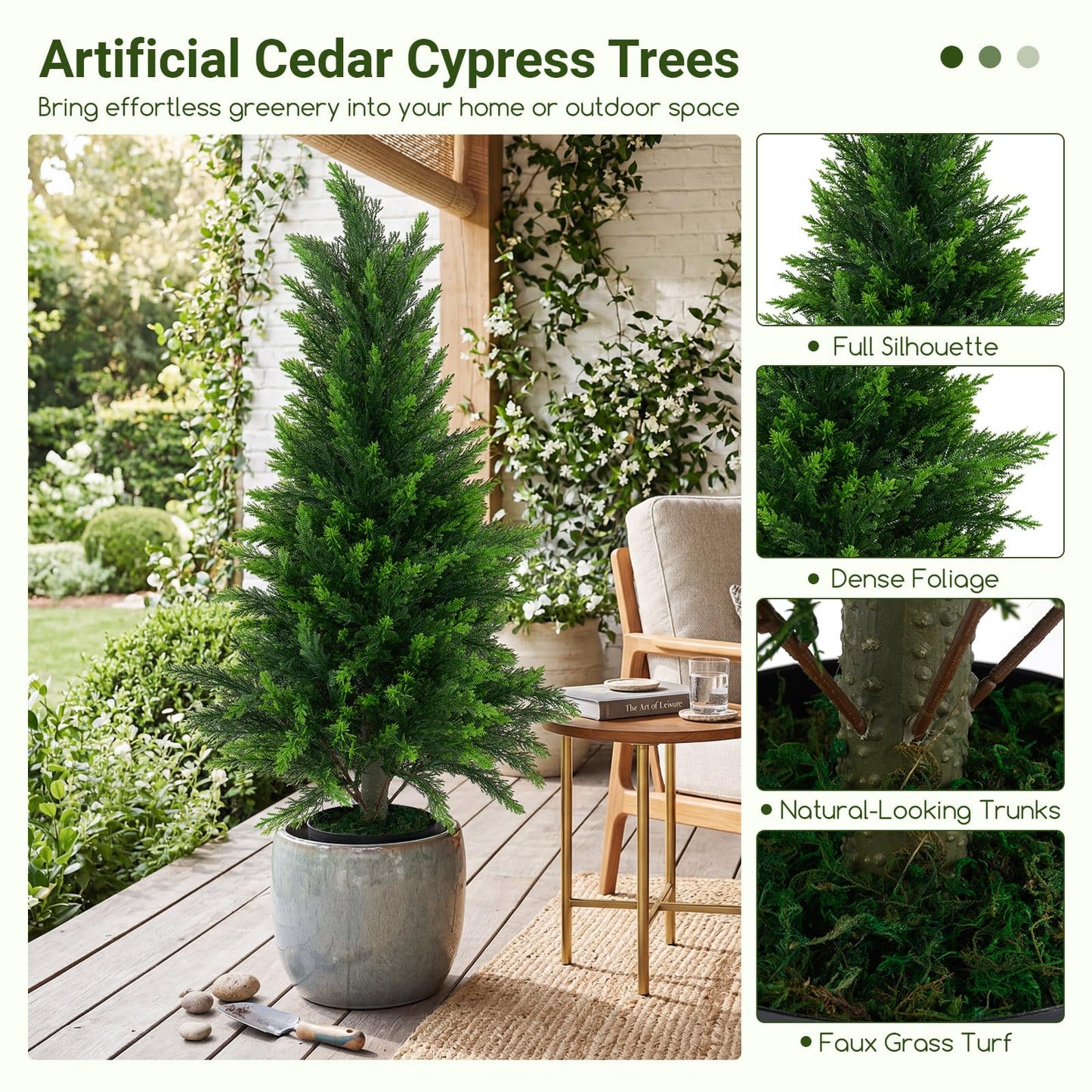 90CM/120CM Artificial Topiary Cedar Cypress Tree, Indoor Outdoor Fake Tree with Cement Plastic Pot