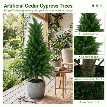90CM/120CM Artificial Topiary Cedar Cypress Tree, Indoor Outdoor Fake Tree with Cement Plastic Pot