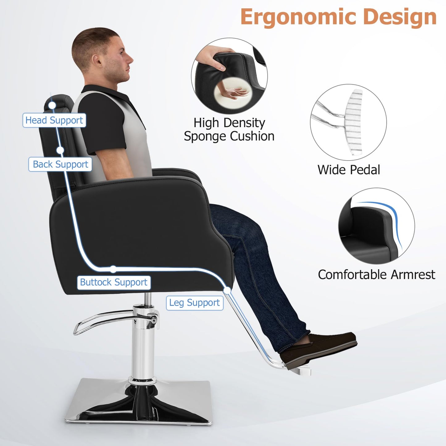 Heavy Duty Hydraulic Barber Chair Salon Chair with 360 Degrees Swivel