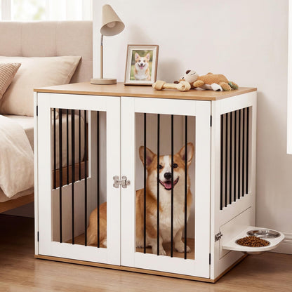 Dog Crate Furniture, Wooden Dogs Cage | 80cm Indoor Puppy Kennel Pet House Side Table