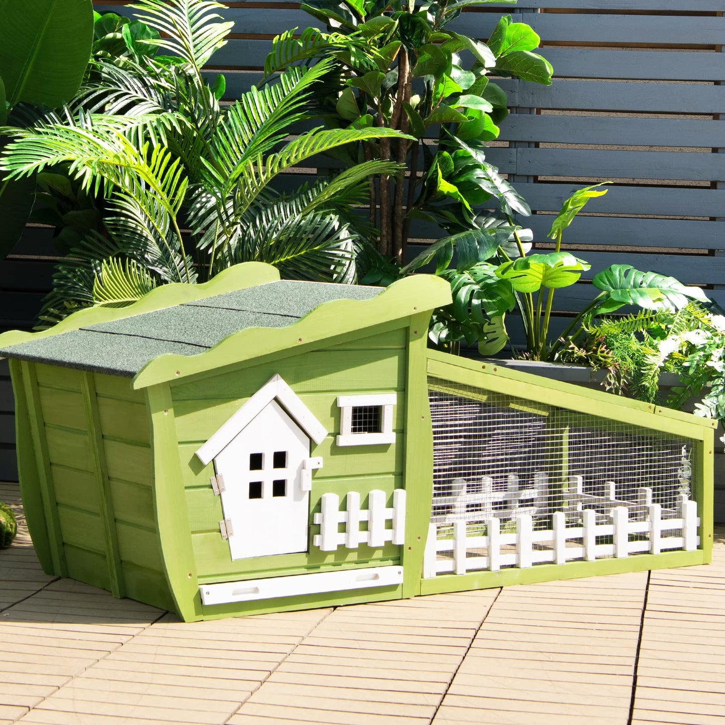 Outdoor Wooden Rabbit Hutch with Asphalt Roof