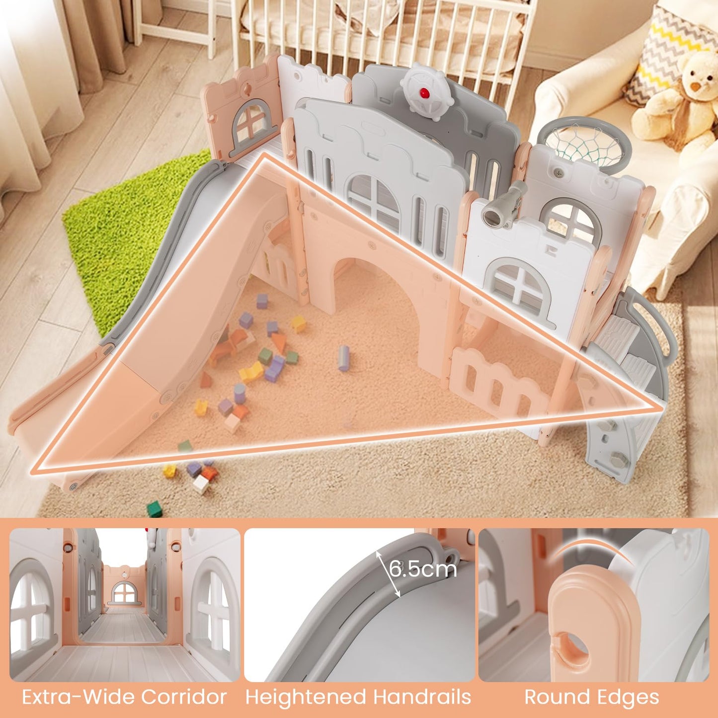 All in 1 Toddler Slide Playset Freestanding Kids Slide with Tunnel