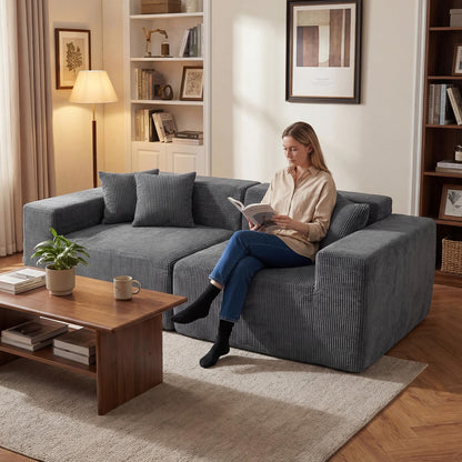 204cm Corduroy Boneless Sofa Couch with 4 Pillows