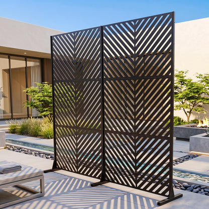 183 CM Freestanding Metal Outdoor Privacy Screen for Patio Garden