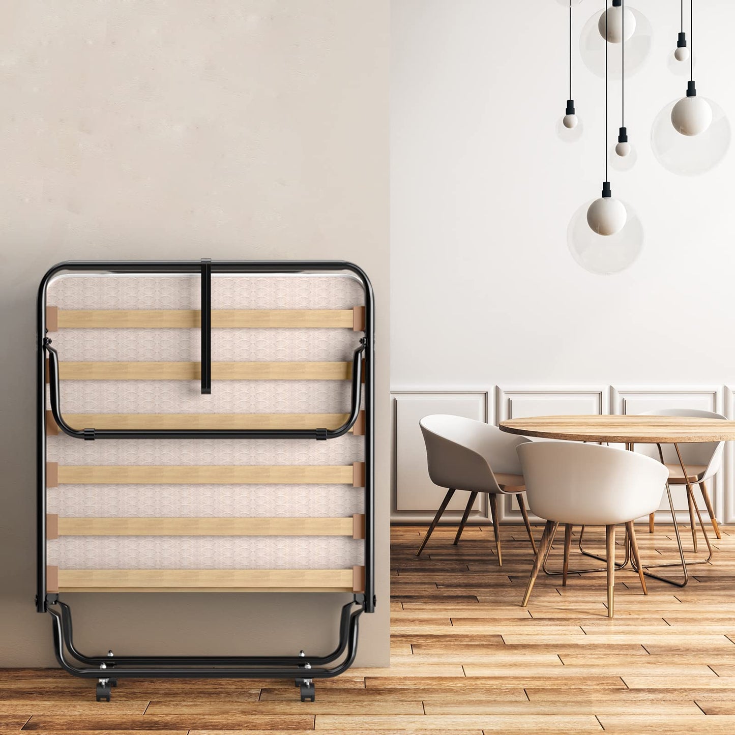 Rollaway Folding Bed with Memory Foam Mattress Guest Bed with Wheels