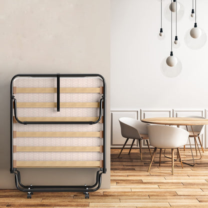 Rollaway Folding Bed with Memory Foam Mattress Guest Bed with Wheels