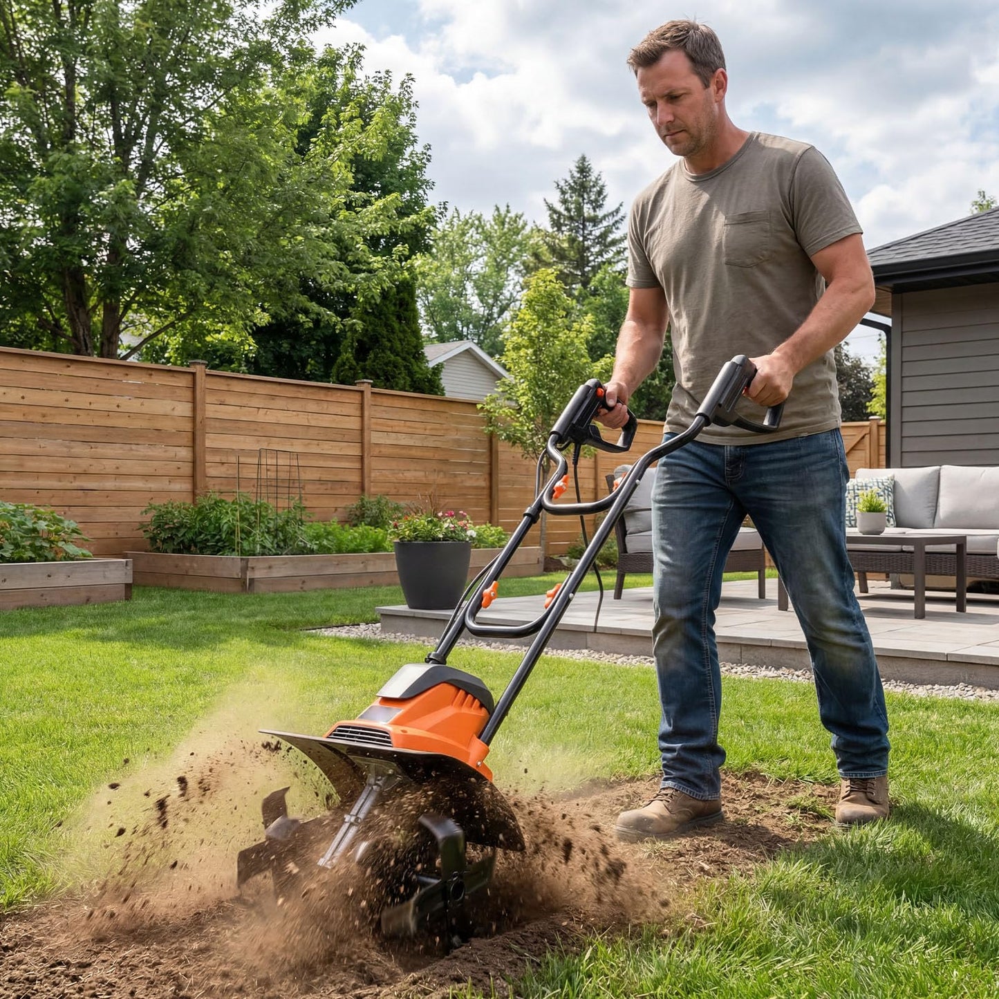Electric Garden Tiller, 1200W/750W Powerful Soil Cultivator Rotavator with 36cm/32cm Tilling Width