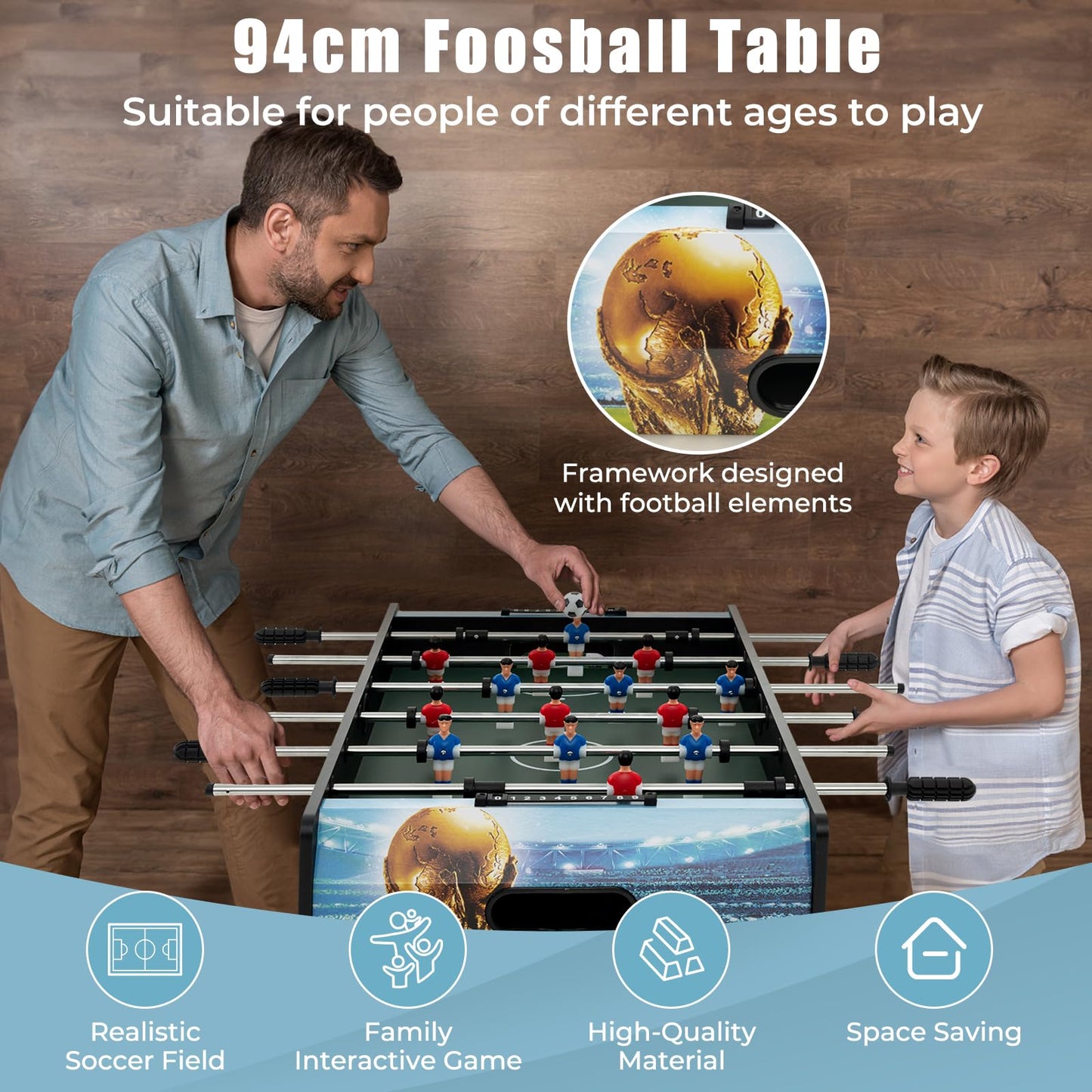Freestanding Soccer Game Table with Removable Legs for Home Game Room Bar