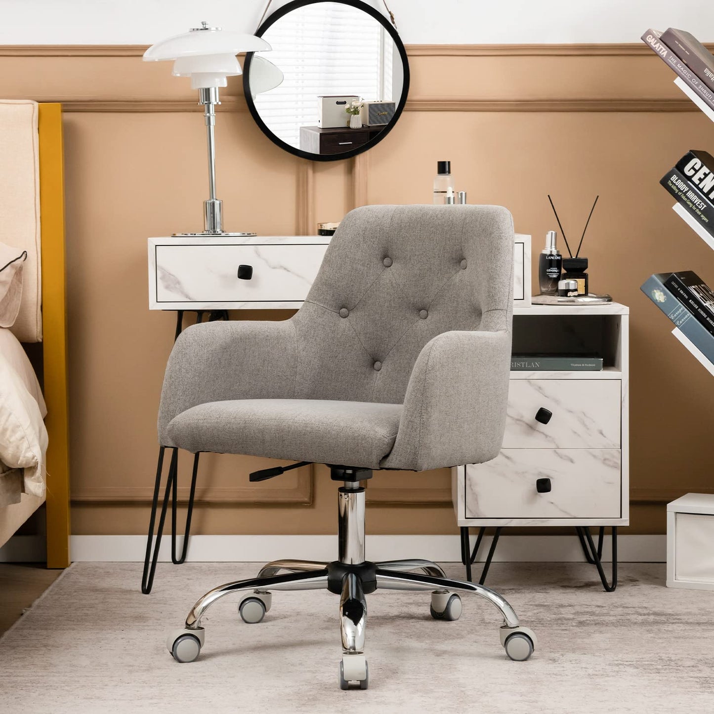 Height-adjustable Reception Chair with Rolling Casters for Office
