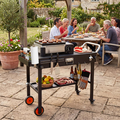 Portable Grill Table, Folding Grill Cart BBQ Prep Table with Heat-Resistant Mat