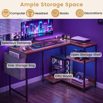 L Shaped Computer Desk, 101 cm Corner Table with Storage