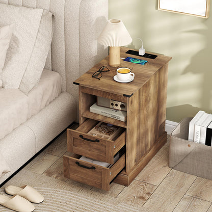 Narrow Bedside Table with Charging Station