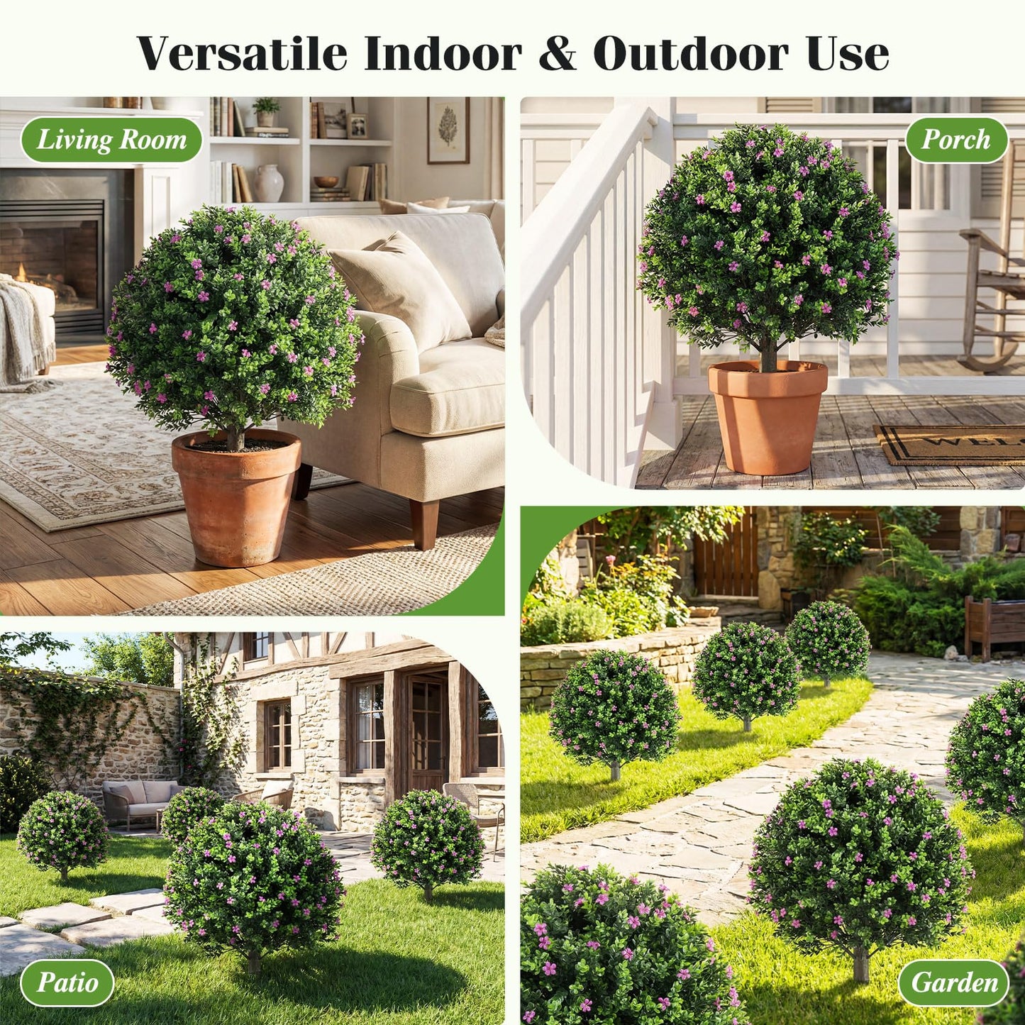 Indoor Outdoor Sun-proof Fake Floral Greenery Topiary Plants（Purple Flowers）
