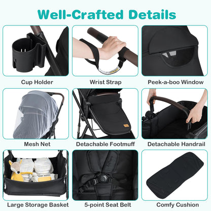 2 in 1 Baby Stroller Convertible High Landscape with Bassinet Mode Reversible Seat