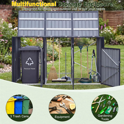 3-Bin Wheelie Bin Storage with Flip-Up Lids & Lockable Doors