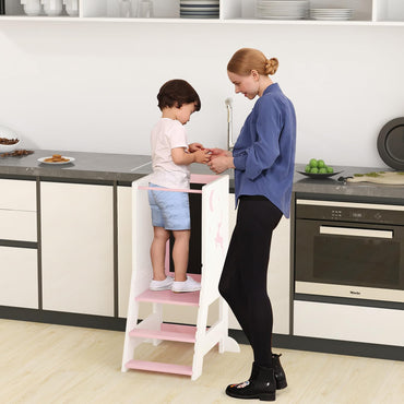 Height Adjustable Toddler Kitchen Learning Tower with Safety Rail
