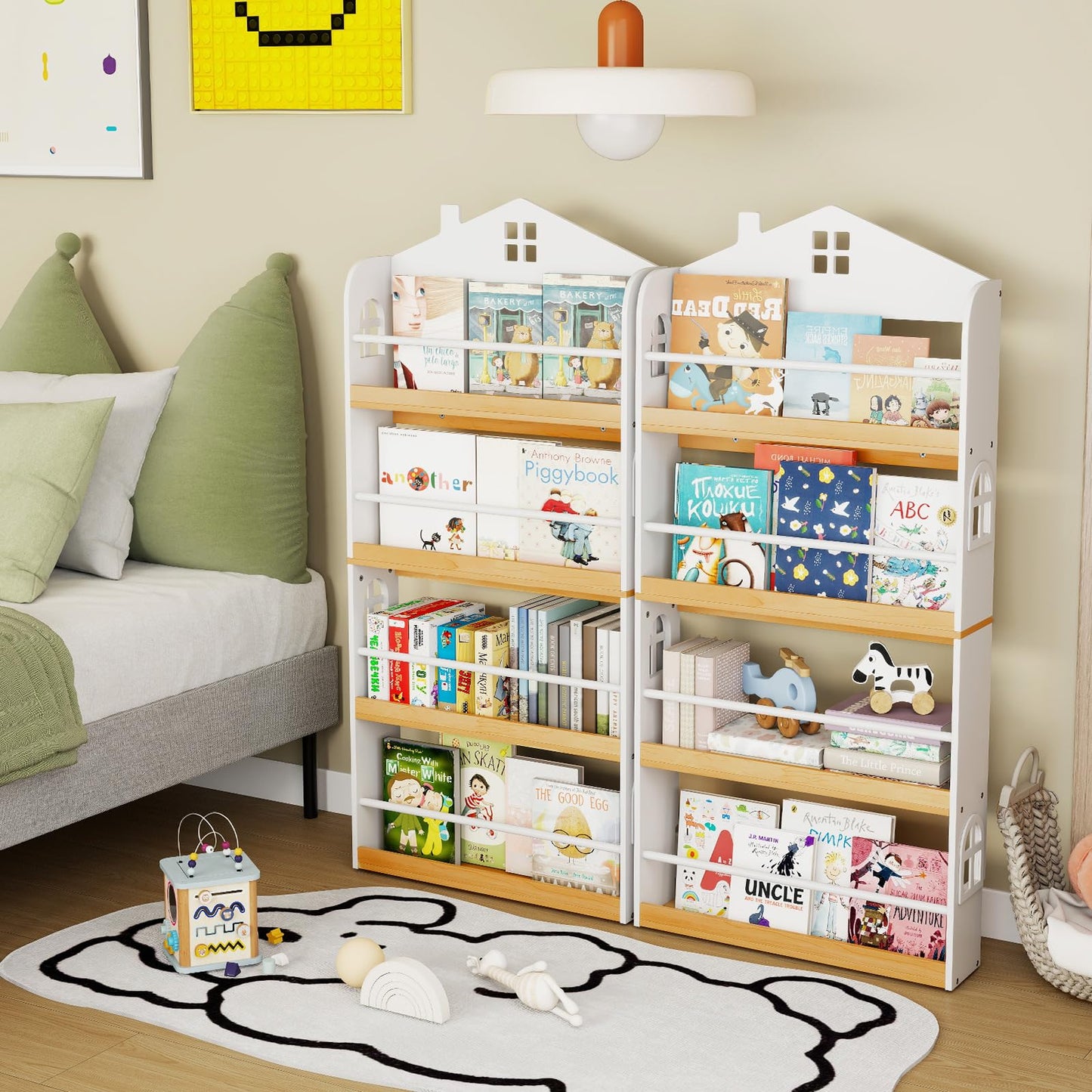 Kids Bookshelf, 4-Tier Book Display Rack with Anti-Falling Baffles