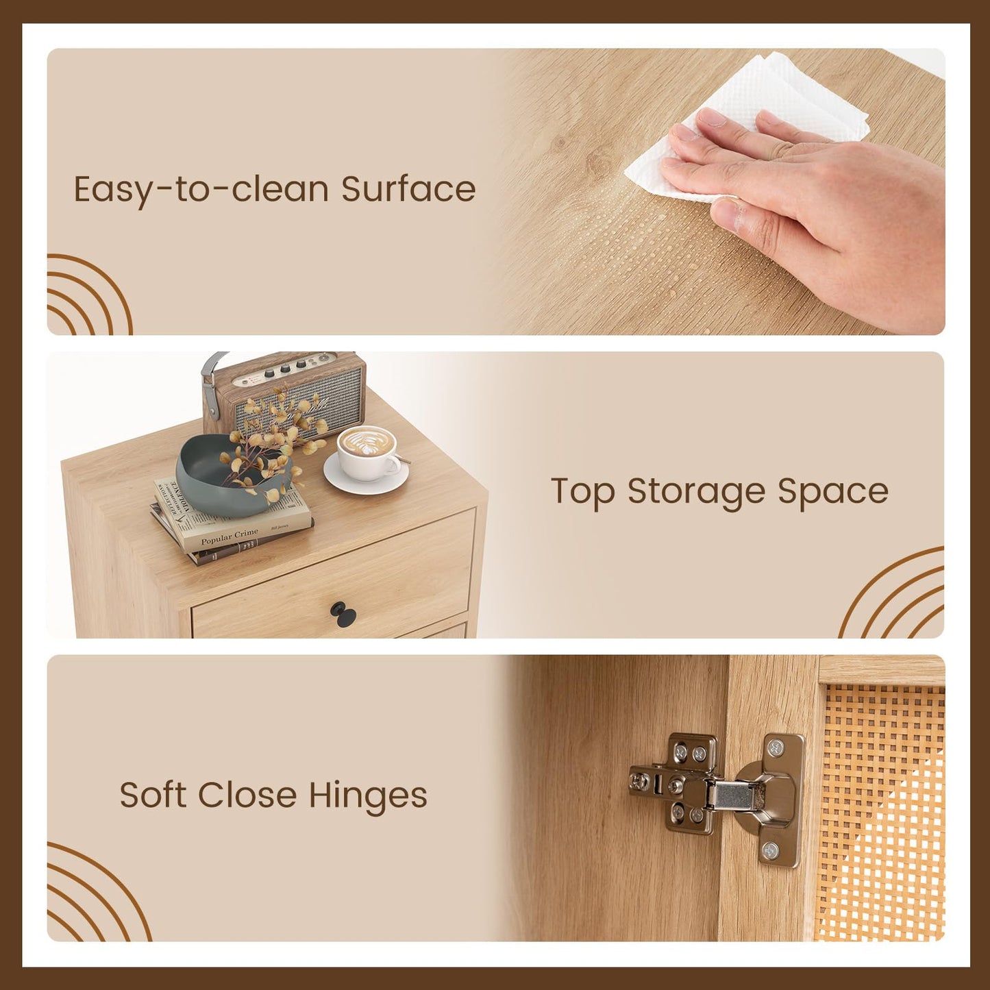 PE Rattan Storage Cabinet with Adjustable Foot Pads and Anti-toppling Kit