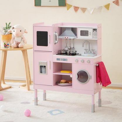 Height Adjustable Wooden Kid Play Kitchen Set with Sounds
