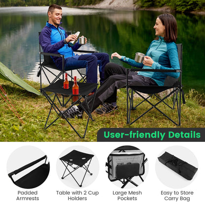 3 Piece Foldable Camping Chairs and Table Set