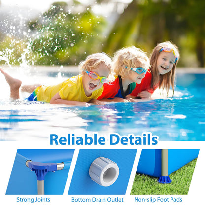 Above Ground Swimming Pool Outdoor Rectangular Pool for Kids above 3 with Metal Frame