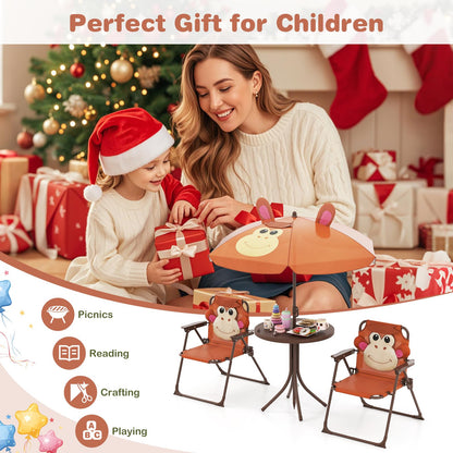 Kids Picnic Table and Chair Set with 2 Folding Chairs and Height Adjustable Umbrella