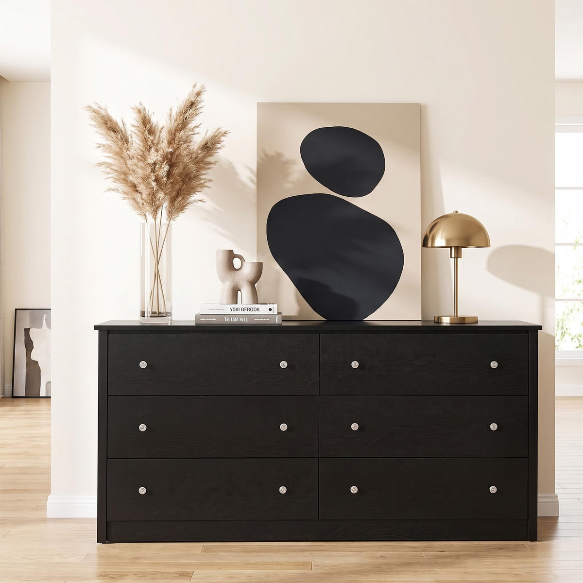 Freestanding Storage Cabinet with 6 Drawers and Anti-Toppling Device for Living Room