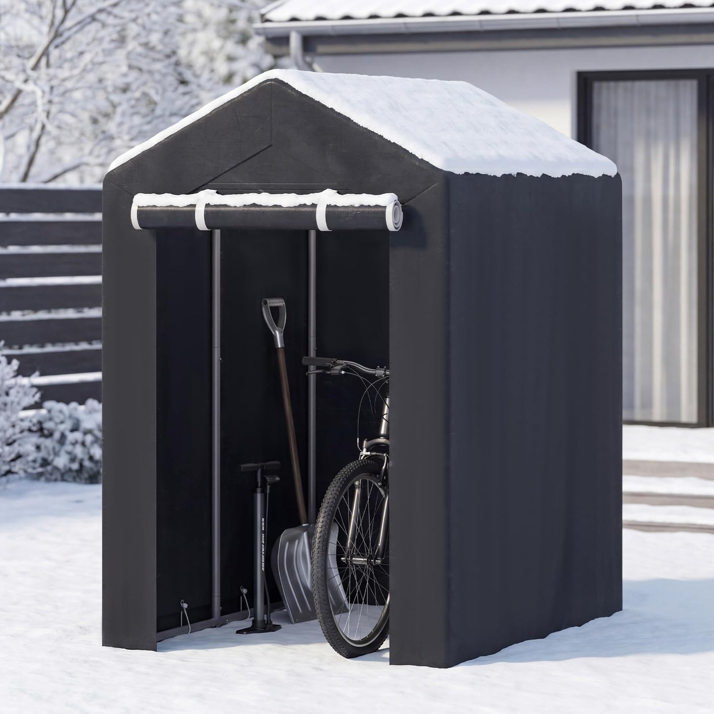 Heavy-Duty Portable Storage Shed with Roll-up Zipper Door and Sun-Protective Canopy