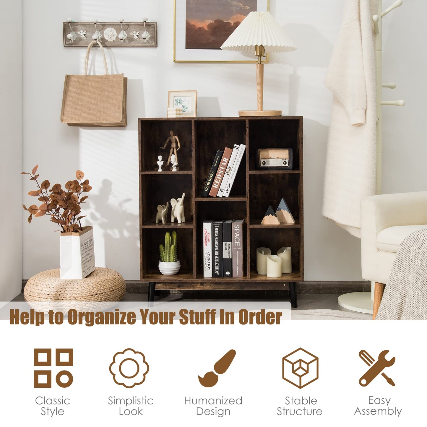8 Cube Wooden Freestanding Bookshelf Side Cabinet