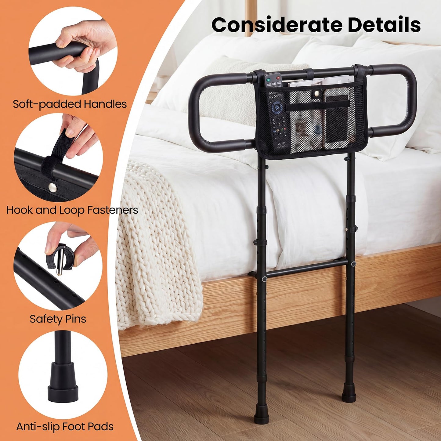 Bed Rails for Elderly Adults, Foldable Safety Bed Assist Rail Bedside Handrail Bar