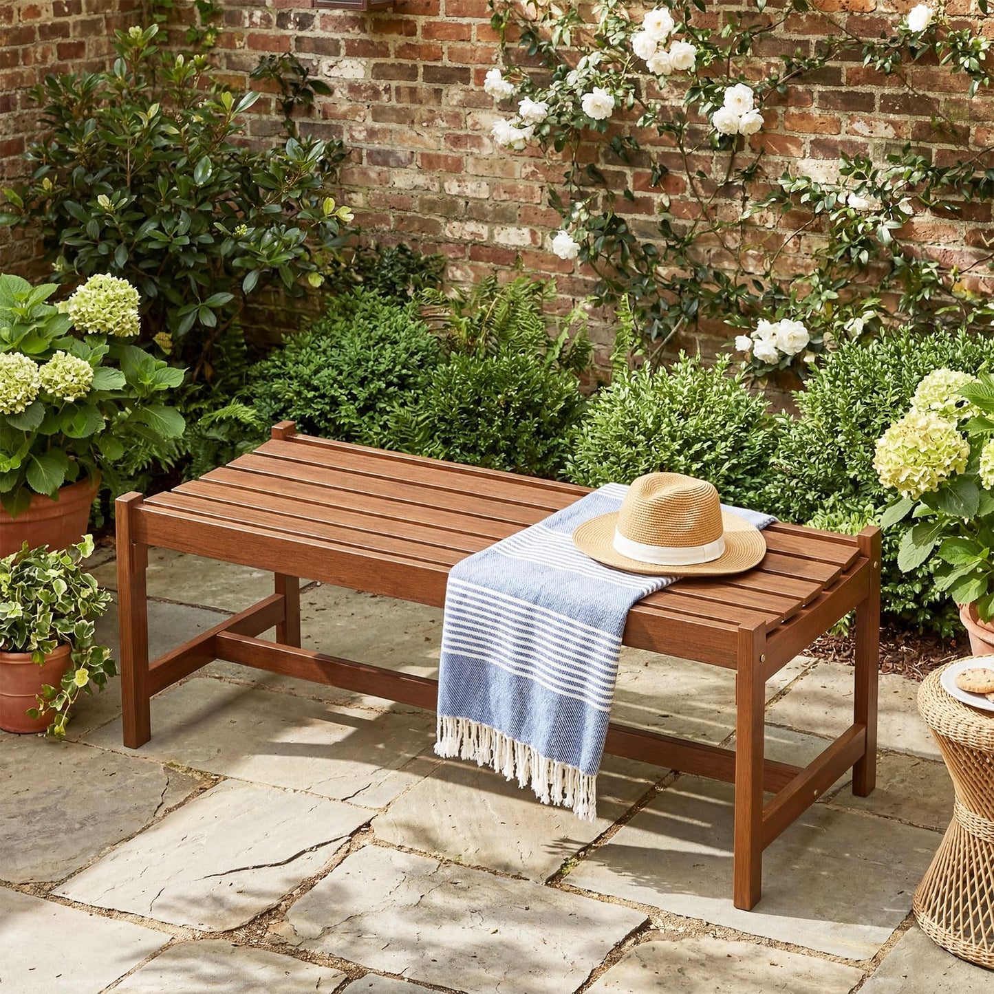Wooden Garden Bench, 2 Seater Outdoor Bench with Slatted Curved Seat