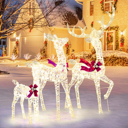 3-Piece Christmas Lighted Iridescent Reindeer Family Set Pre-lit Xmas Deer Family